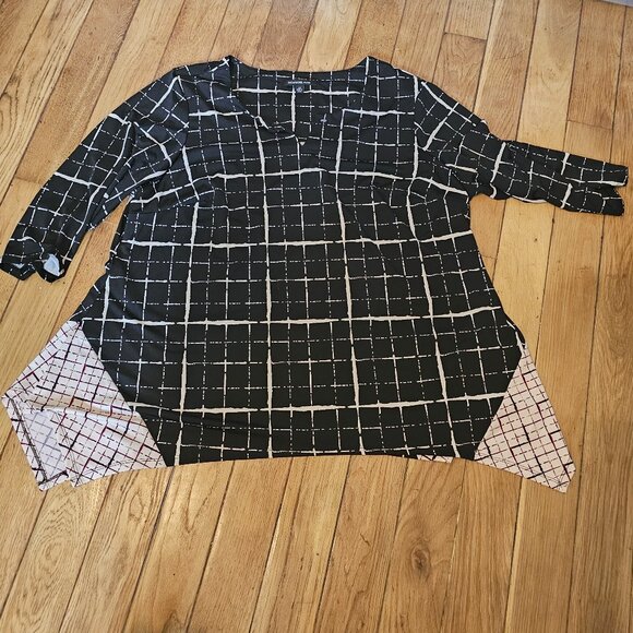 Zac and Rachel 2 X Women's Black Geo Pattern Stretch Blouse Flare Bottom - Picture 1 of 7